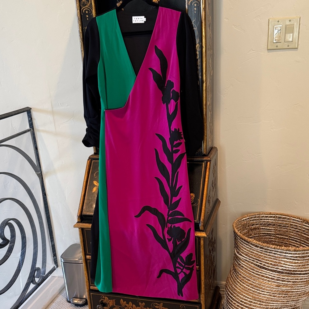 Tanya Taylor Pink and Green Long Sleeve Dress
